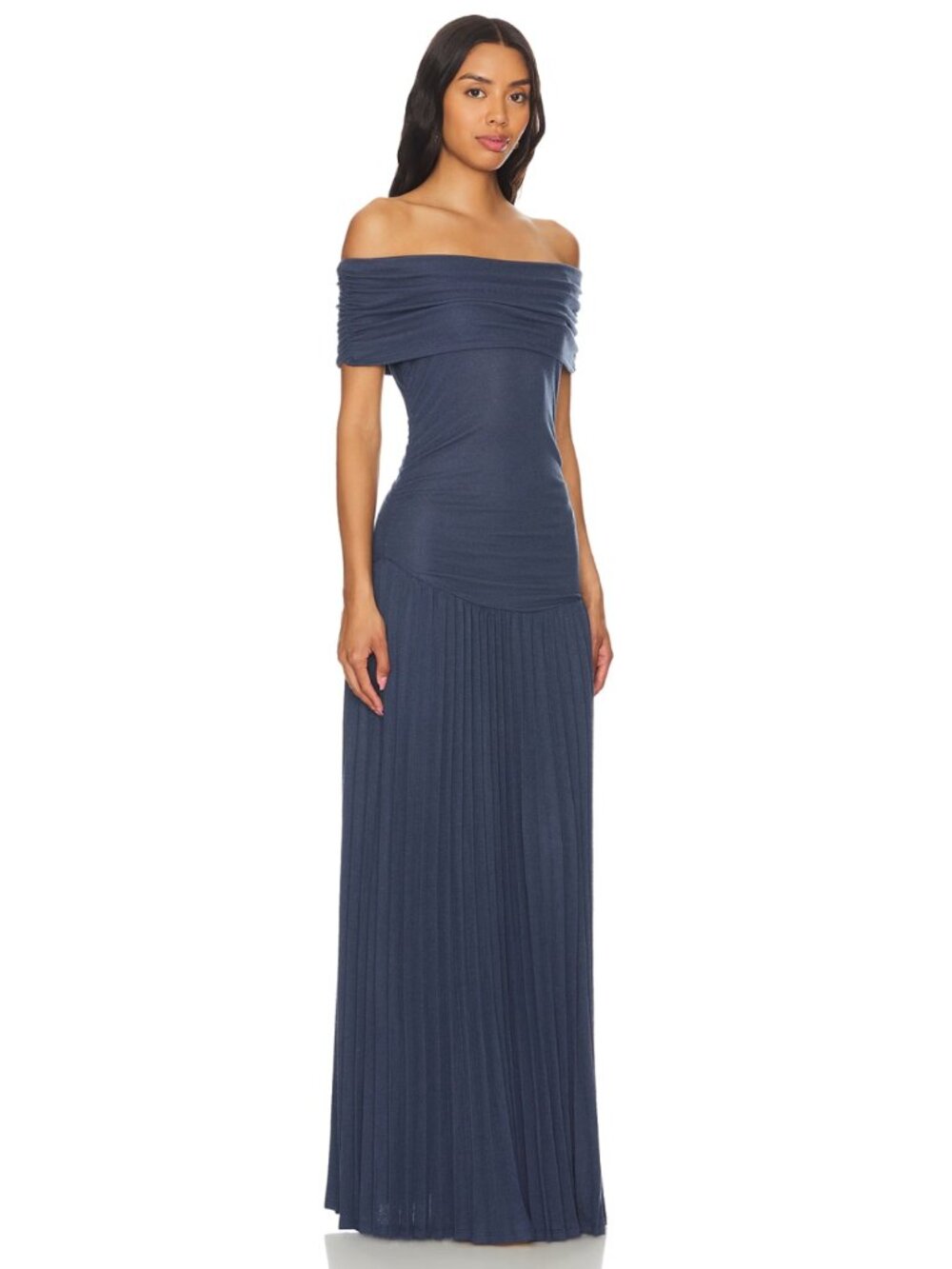 Lioness Navy Blue Off-Shoulder Pleated Maxi Dress - Picture 11 of 15
